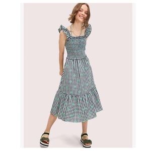 Kate Spade Gingham Viole Smocked Midi Dress